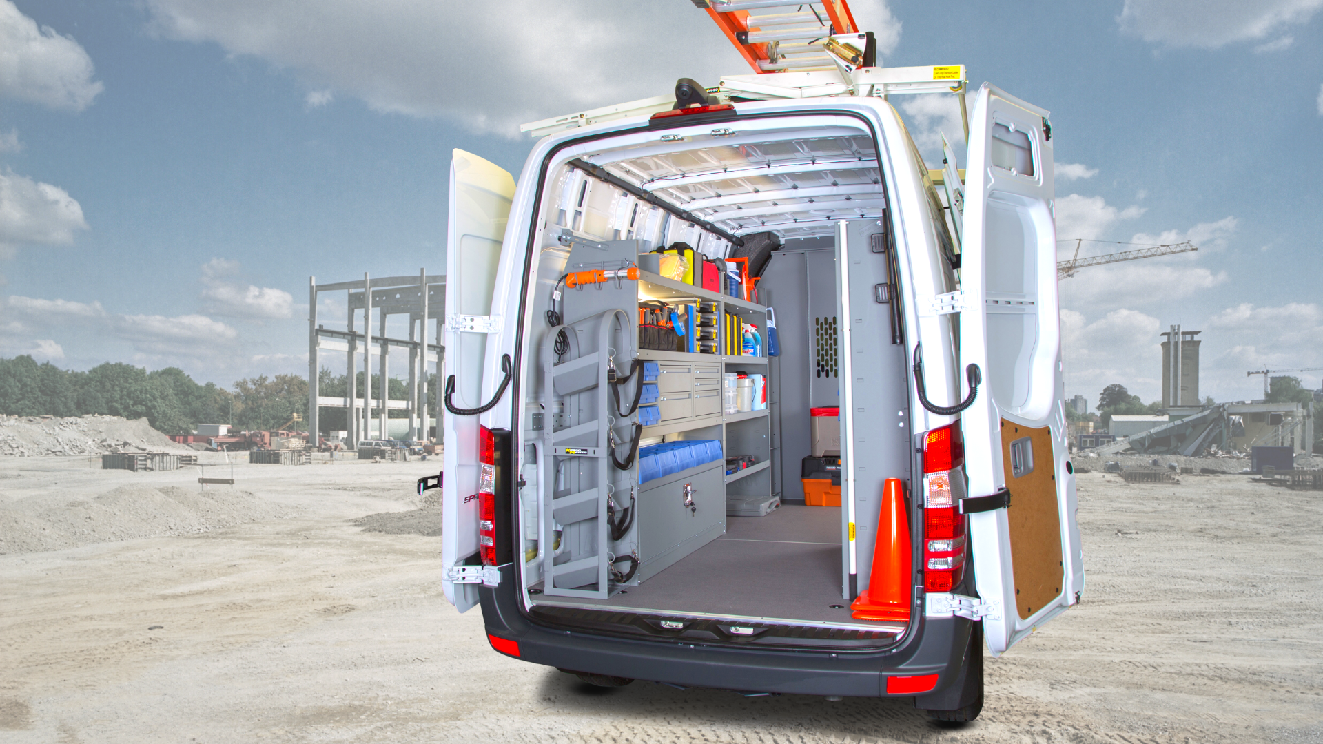 Sprinter cargo van interior at a construction site